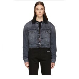 Marcelo Burlon County of Milan Black Denim Fleece Lined Cropped Wings Jacket